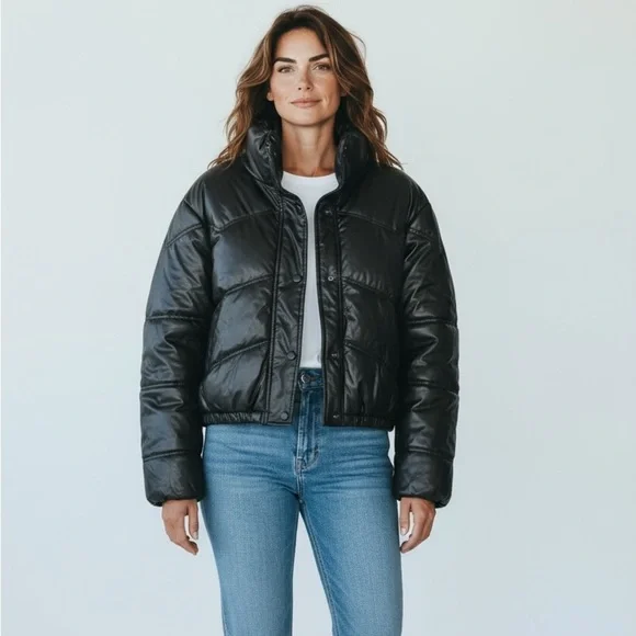 ZARA Puffer, Moto Jacket, Faux Leather, Coat, Winter, Chunky, Thick, Sz XS - Picture 14 of 16